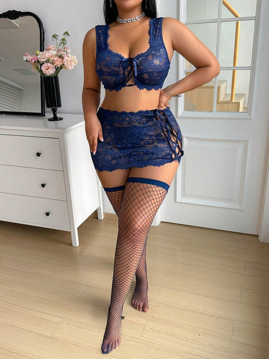 Elara Navy Lace Lingerie Set