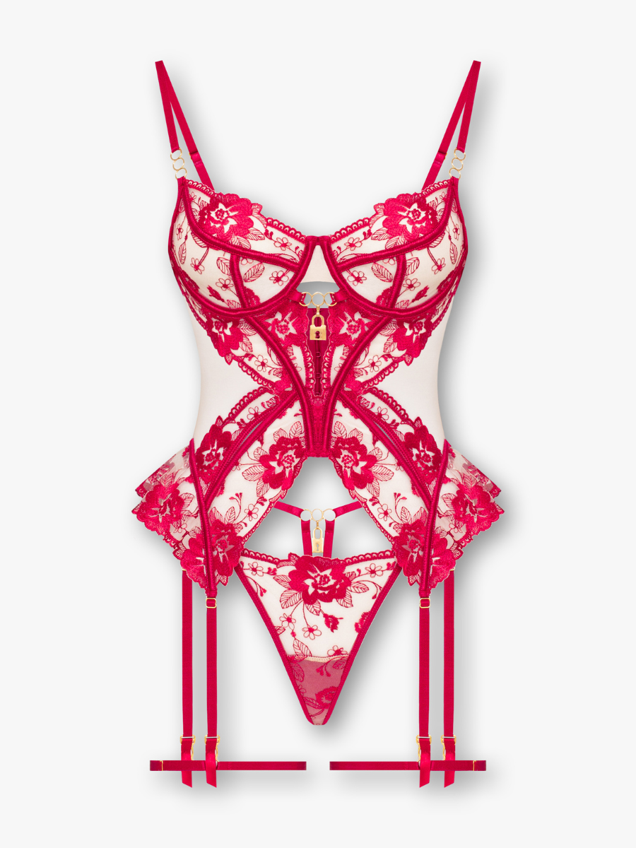 Celeste Bustier Lingerie Set — Red