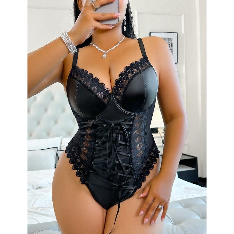 Elara Black Lace and Satin Body