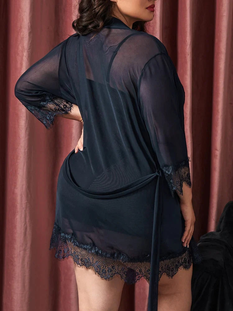 Elara Black Nightgown and Robe